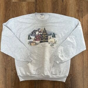 VTG 90s Jerzees Christmas Snowman Crewneck Sweatshirt Womens L Winter Scene